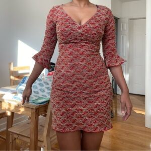 Venus vintage red patterned bodycon minidress small